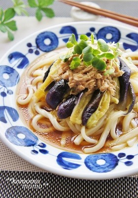 冷凍うどん＆レンジで茄子とツナの冷うどん