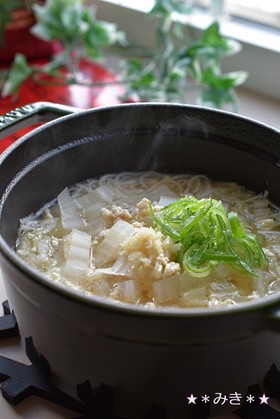 白菜と鶏挽肉のあっさり中華風にゅうめん