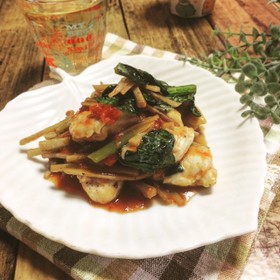 柔らか☆鶏ささみとごぼうのトマトソース煮